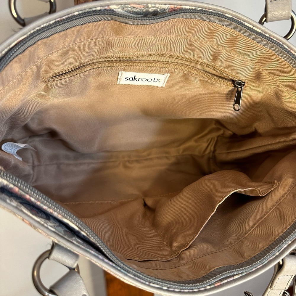 The Sak Sakroots Ellis Satchel Hobo Tan Gray Straw Leather Shoulder HandBag Tote - Picture 10 of 13